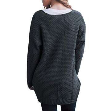 Traleubie Women's Open Front Long Sleeve Boho Boyfriend Knit Chunky Cardigan Sweater Dark Grey M