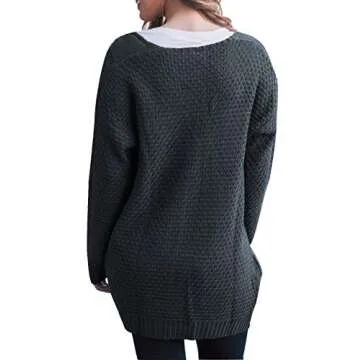 Traleubie Women's Open Front Long Sleeve Boho Boyfriend Knit Chunky Cardigan Sweater Dark Grey M