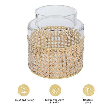 Glass Flower Vase with Rattan Cover, 7x6x6IN Modern/Farmhouse/Boho/Vintage Decor Cane Large Bottle f...