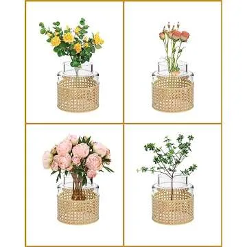 Glass Flower Vase with Rattan Cover, 7x6x6IN Modern/Farmhouse/Boho/Vintage Decor Cane Large Bottle for Living Room, Wedding, Centerpieces,Events, Dining Table, Bookshelf, Mantel and Entryway Decor