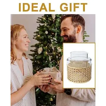 Glass Flower Vase with Rattan Cover, 7x6x6IN Modern/Farmhouse/Boho/Vintage Decor Cane Large Bottle for Living Room, Wedding, Centerpieces,Events, Dining Table, Bookshelf, Mantel and Entryway Decor