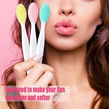 4 Pieces Silicone Exfoliating Lip Brush Tool Double-sided Soft Lip Brush for Smoother and Fuller Lip...