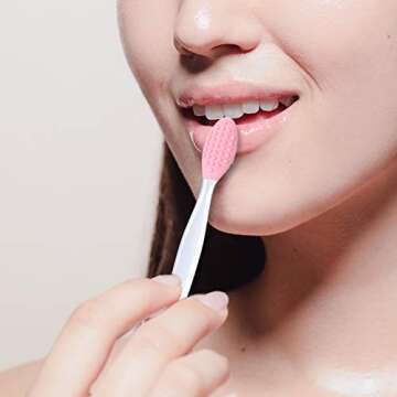 4 Pieces Silicone Exfoliating Lip Brush Tool Double-sided Soft Lip Brush for Smoother and Fuller Lip Appearance (Rose Red, Yellow, Mint Green, Pink)