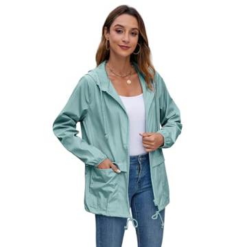 Hount Women's Lightweight Hooded Raincoat Waterproof Packable Active Outdoor Rain Jacket (XL, Light Green)