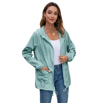 Hount Women's Lightweight Hooded Raincoat Waterproof Packable Active Outdoor Rain Jacket (XL, Light Green)
