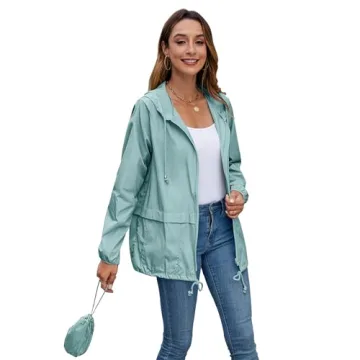Hount Women's Lightweight Hooded Raincoat Waterproof Packable Active Outdoor Rain Jacket (XL, Light Green)