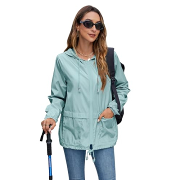 Hount Women's Lightweight Hooded Raincoat Waterproof Packable Active Outdoor Rain Jacket (XL, Light Green)