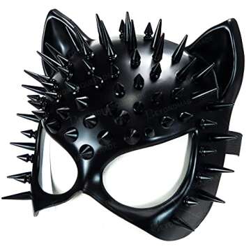 Steampunk Cat Mask Animal Masquerade Ball Cat Woman Mask Halloween Cosplay Costume Mask Party Masks Props (Black)