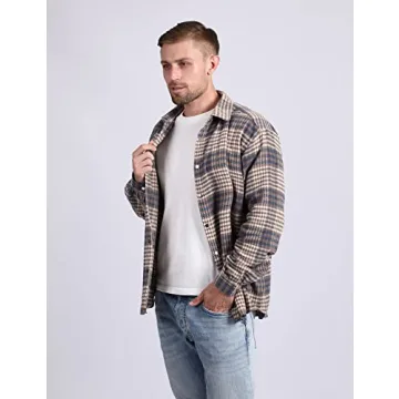Stylish Locachy Men's Flannel Plaid Overshirt Jacket