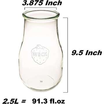 Weck Jars - Weck Tulip Jars 2.5 Liter - Sour Dough Starter Jars - Large Glass Jars for Sourdough - S...
