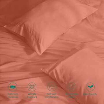 Z-hom Full Size Bed Sheets, 4 Piece Upgraded & Certified Sheets, Hotel Luxury Bedding Sheets & Pillowcases, Extra Soft & Wrinkle Free Sheets Cover, Deep Pocket Full Sheets up to 16 inch, Atumn Orange