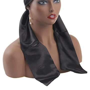 Leeven 1 Pcs Wig Grip Band Silky Satin Edge Laying Scarf For Women Black Satin Wrapping Scarf for La...