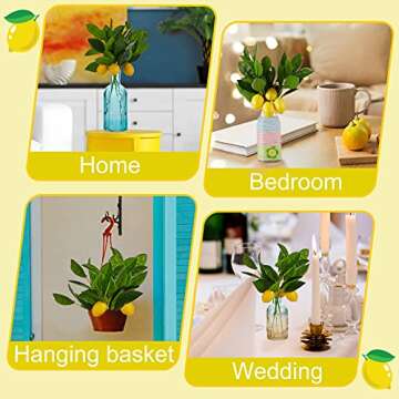 Chuangdi 10 Pieces Artificial Lemon Branches Lemon with Green Leaves Picks Artificial Lemon Picks Decoration for Home or Table Centerpiece, Holiday Farmhouse Garden Kitchen Vase Decoration