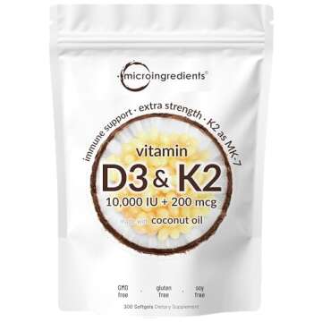 Micro Ingredients Multi Collagen Protein Powder & Vitamin D3 10,000iu + K2 200mcg Coconut Oil Softge...
