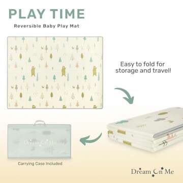 Dream On Me Play Time Reversible Baby Playmat, Foldable Extra Large Thick Foam Crawling Playmats for Toddlers, Waterproof Portable Playmat for Babies