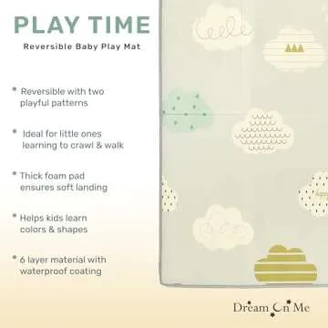 Dream On Me Play Time Reversible Baby Playmat, Foldable Extra Large Thick Foam Crawling Playmats for Toddlers, Waterproof Portable Playmat for Babies