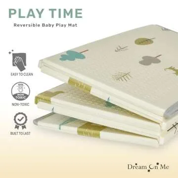 Dream On Me Play Time Reversible Baby Playmat, Foldable Extra Large Thick Foam Crawling Playmats for Toddlers, Waterproof Portable Playmat for Babies