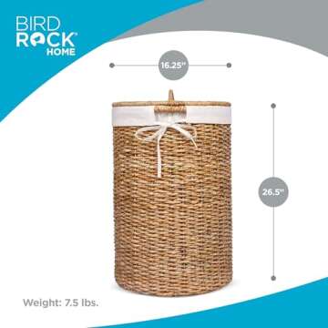 BIRDROCK HOME Seagrass Laundry Hamper with Lid & Liner - Handwoven Round Basket with Handles for Lau...