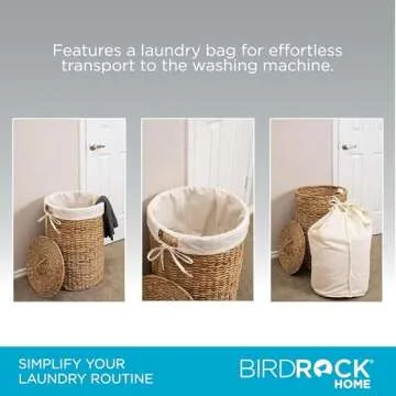 Elegant Seagrass Laundry Hamper with Lid & Liner - BIRDROCK HOME