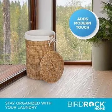Elegant Seagrass Laundry Hamper with Lid & Liner - BIRDROCK HOME