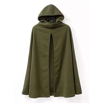 futurino Women Gothic Hooded Open Front Poncho Cape Coat Outwear Jacket Cloak Olive M