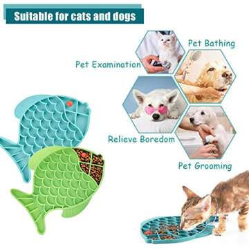 DLDER Cat Lick Treat Mat, 2 Pack Fish-Shaped Puzzle Feeder for Cats & Dogs, Anxiety Relief, Fun Alternative to Slow Feeder (Blue and Green)