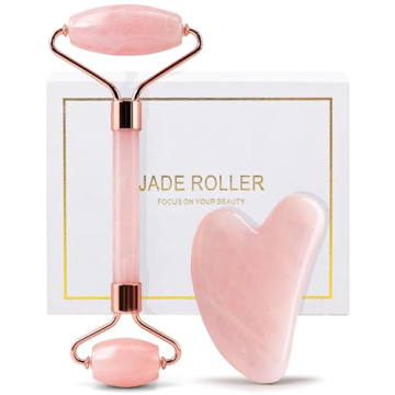 Huefull Face Massager Rose Quartz Face Roller & Gua Sha Facial Tool Set  for Muscle Relief and Skin ...