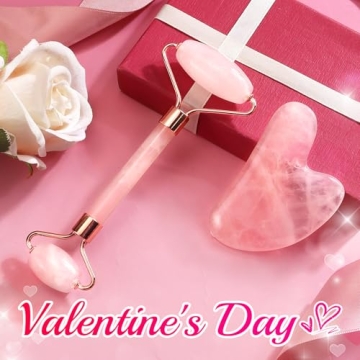 Huefull Rose Quartz Face Roller & Gua Sha Set for Self-Care