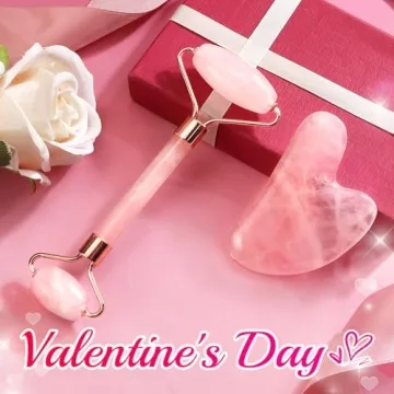 Huefull Rose Quartz Face Roller & Gua Sha Set for Self-Care