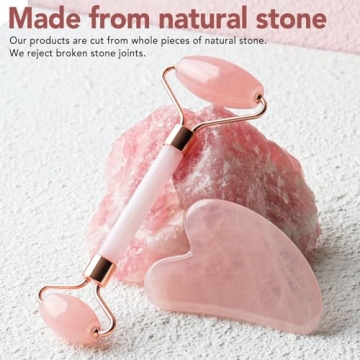 Huefull Rose Quartz Face Roller & Gua Sha Set for Self-Care
