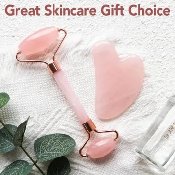 Huefull Rose Quartz Face Roller & Gua Sha Set for Self-Care