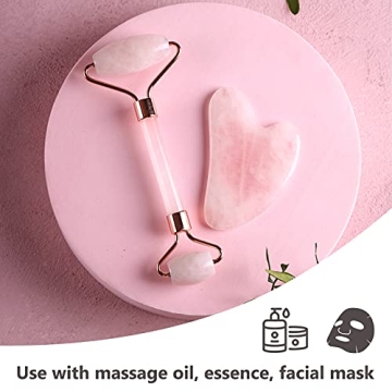 Huefull Rose Quartz Face Roller & Gua Sha Set for Self-Care