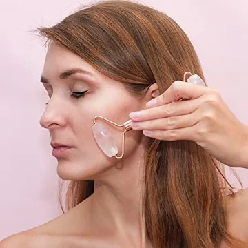 Huefull Rose Quartz Face Roller & Gua Sha Set for Self-Care