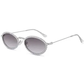 SOJOS Retro Oval Rhinestone Sunglasses for Fashionable Protection
