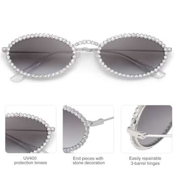 SOJOS Retro Oval Rhinestone Sunglasses for Fashionable Protection