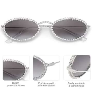 SOJOS Retro Oval Rhinestone Sunglasses for Fashionable Protection
