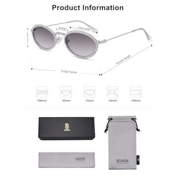 SOJOS Retro Oval Rhinestone Sunglasses for Fashionable Protection