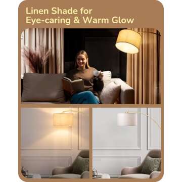 EDISHINE 78.3" Gold Arched Floor Lamp with Remote, Mid Century Modern Reading Light Over Chair, Tall Arc Standing Lamp for Living Room, Home Office, Reading Room, Dining Room, Dimmable Bulb Included