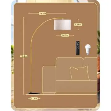 Elegant Gold Arched Floor Lamp with Remote Control