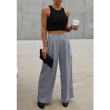 Dokotoo Lounge Women's Pants 2024 Fall Palazzo Dress Pants for Women High Waisted with Pockets Jogger Stretchy Clothing Cargo Pants Gray