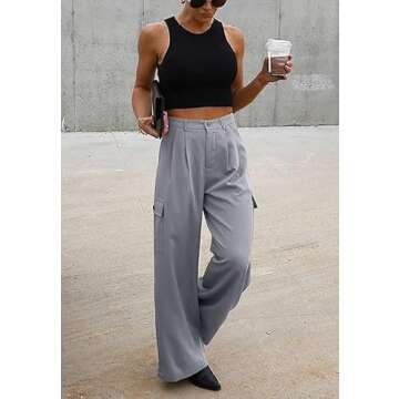 Dokotoo Lounge Women's Pants 2024 Fall Palazzo Dress Pants for Women High Waisted with Pockets Jogger Stretchy Clothing Cargo Pants Gray
