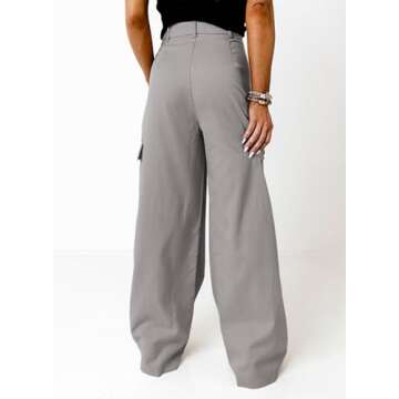 Dokotoo Lounge Women's Pants 2024 Fall Palazzo Dress Pants for Women High Waisted with Pockets Jogger Stretchy Clothing Cargo Pants Gray