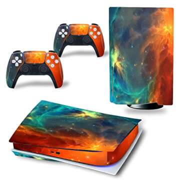Vinyl Skin Sticker Decal Cover for PS5 Disk Version, Galaxy PS5 Console and Controllers Skin
