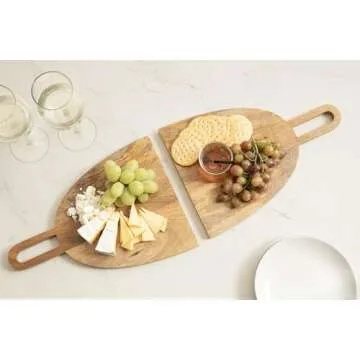 Kate and Laurel Staven Transitional Two-Piece Serving Boards Set, 14 x 10, Set of 2, Natural Wood, Modern Food-Safe Charcuterie Boards from Solid Mango Wood for Use as Kitchen Countertop Décor
