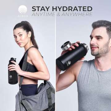 ALBOR 32 oz Insulated Water Bottle With Chug Lid and Straw, Plus Carry Lid for Travel, Leak Proof Stainless Steel Water Bottle for Gym and Travel (Midnight)