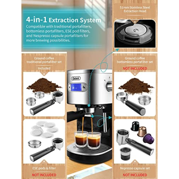 Gevi Espresso Machine 20 Bar Fast Heating with Milk Frother