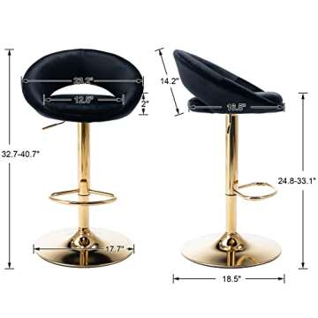 CIMOTA Velvet Black Bar Stools Set of 2 Modern Barstools 26 Inch Counter Stool Chairs with Open Back...
