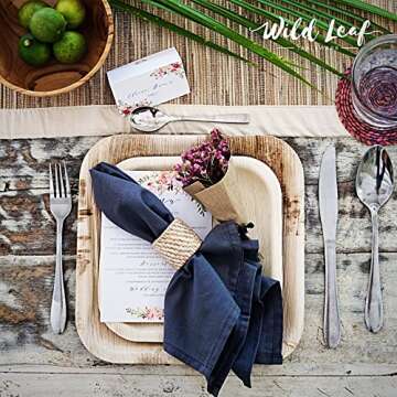 Wild Leaf Tableware 10 Inch Palm Leaf Plates - 25 Pack - Sturdy and Eco-Friendly Bamboo Plates Dispo...