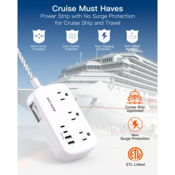 15FT Flat Extension Cord with USB C and 6 Outlets