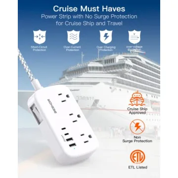 15FT Flat Extension Cord with USB C and 6 Outlets